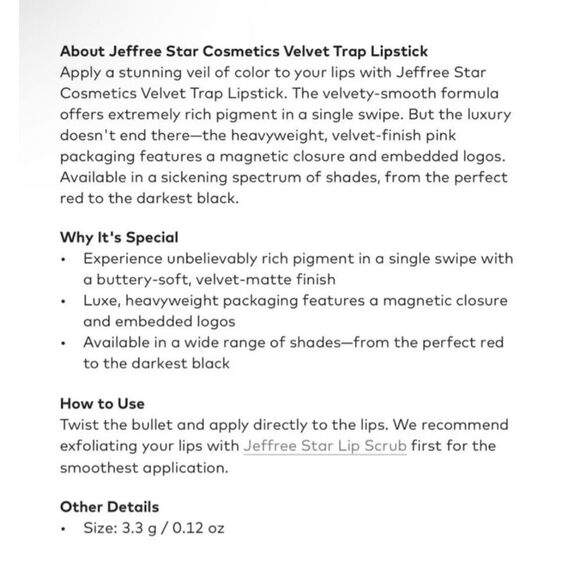 Jeffree Star Easter Sunday NEW IN BOX Velvet Trap lipstick full size - Picture 9 of 9